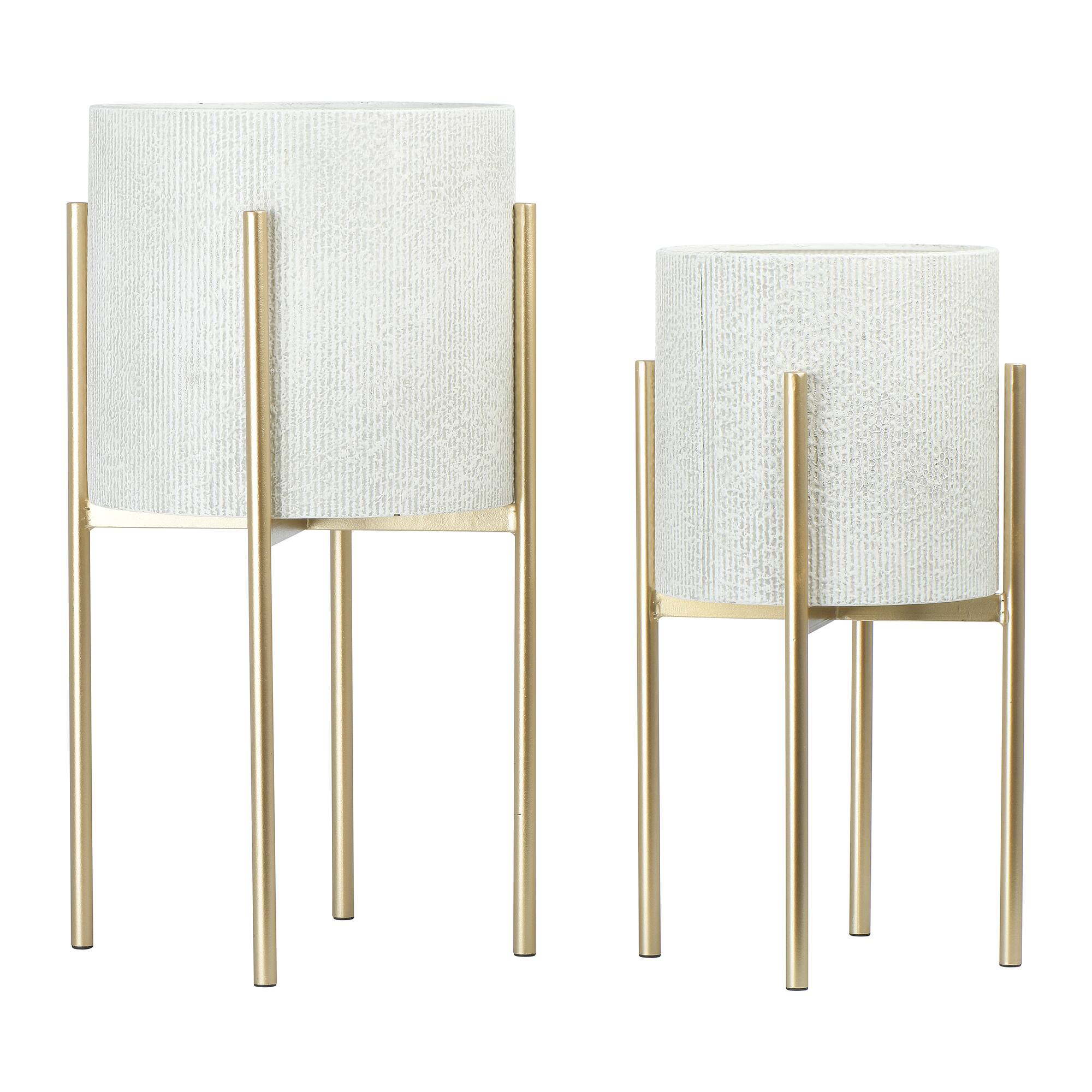 Hello Honey® & Gold Boho Embossed Metal Planters with Stands Set